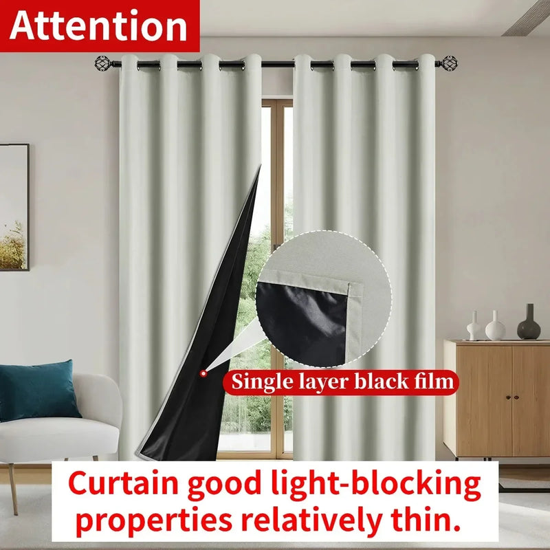 2pcs Modern 100% Blackout Curtain with Coated Lining, Curains for Bedroom, Living Room, Dining Room, Bathroom, Home Decor