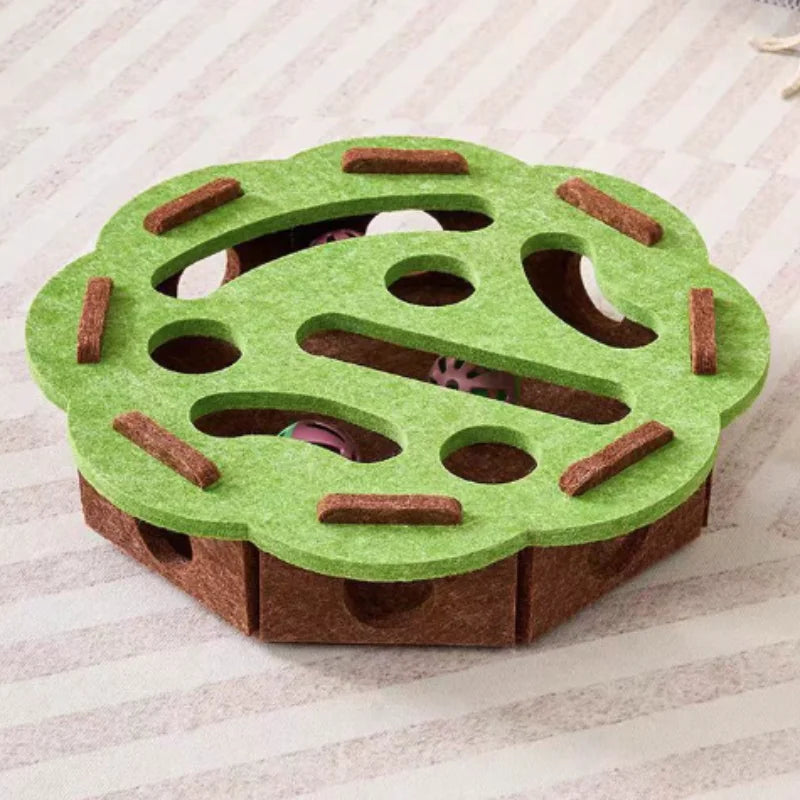 Interactive Cat Toy Maze Game Teasing Kitten Pet Puzzle with Bell Balls Funny Dig Hole Box Felt Tunnel Self-Entertaining Tool