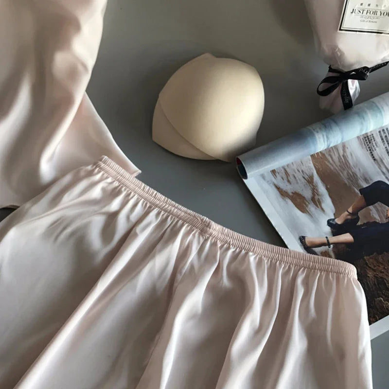 1 Set Women's Pajamas Set, Fashionable V-neck Lace Sexy Pajamas, Pajama Shorts Set, Ice Silk Camisole Top Pajama Pants