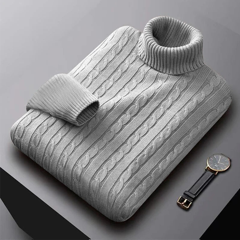2025 New Men's High Neck Sweater Solid Color Pullover Knitted Warm Casual Turtleneck Sweatwear Woolen Mens Winter Outdoor Tops