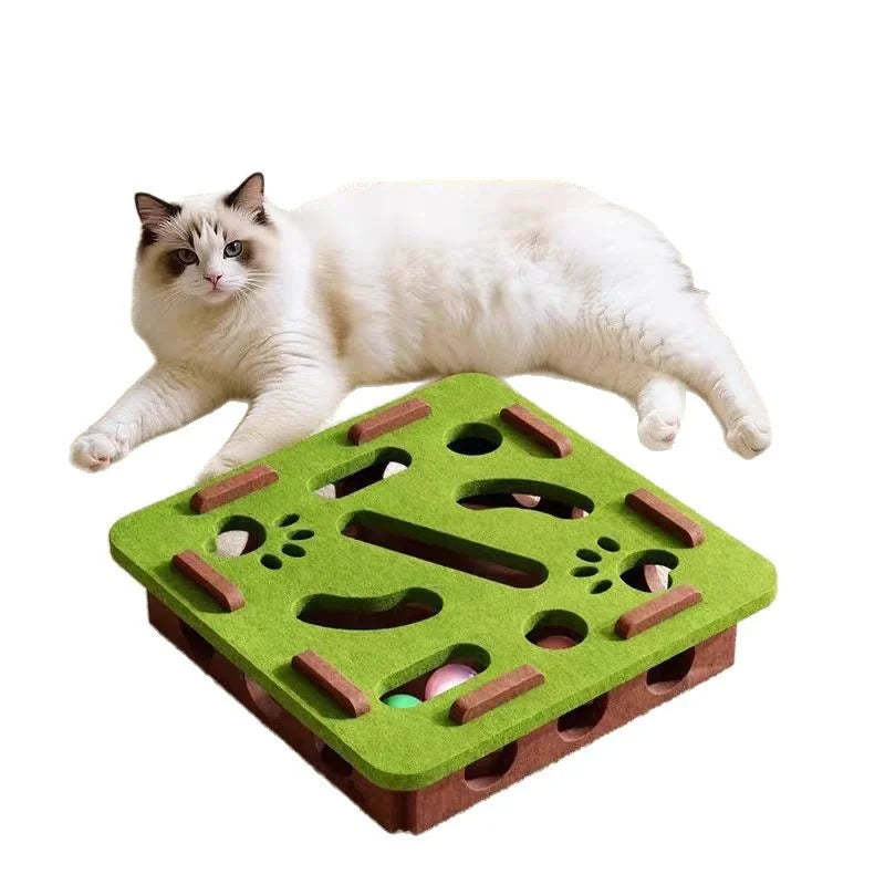 Interactive Cat Toy Maze Game Teasing Kitten Pet Puzzle with Bell Balls Funny Dig Hole Box Felt Tunnel Self-Entertaining Tool