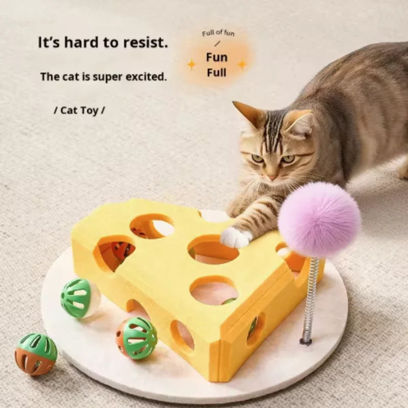 Interactive Cat Toy Maze Game Teasing Kitten Pet Puzzle with Bell Balls Funny Dig Hole Box Felt Tunnel Self-Entertaining Tool
