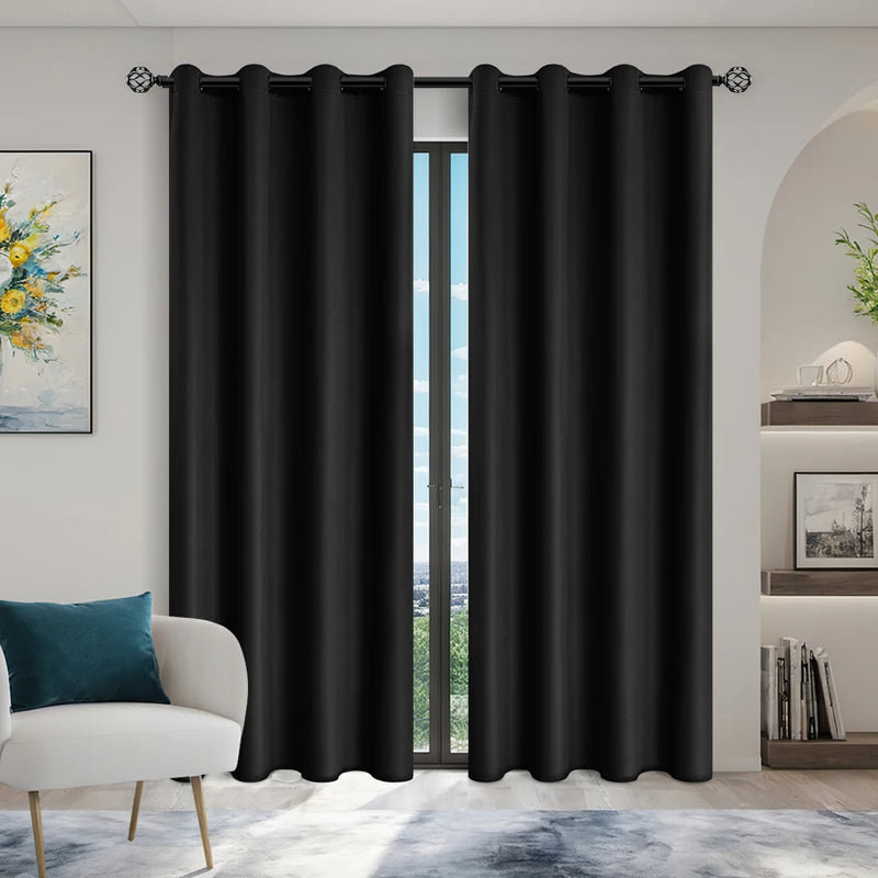 2pcs Modern 100% Blackout Curtain with Coated Lining, Curains for Bedroom, Living Room, Dining Room, Bathroom, Home Decor