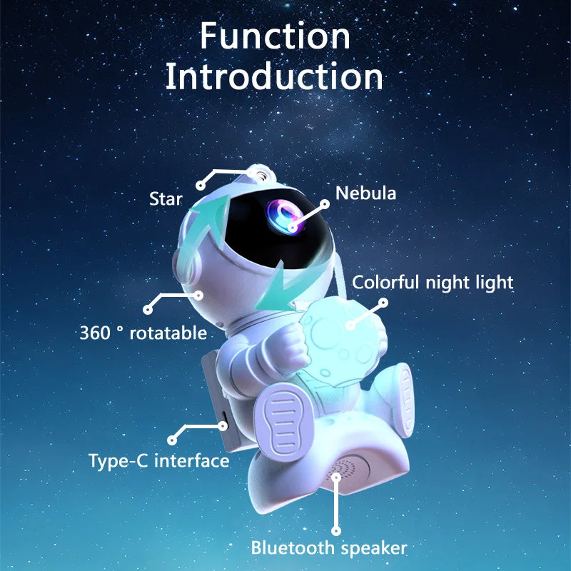 Astronaut LED Star Projector Night Light Galaxy Projectors Bluetooth Speaker for Bedroom Room Decor Kids Gift Starry Sky Lamp