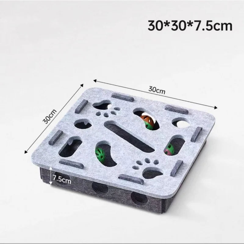 Interactive Cat Toy Maze Game Teasing Kitten Pet Puzzle with Bell Balls Funny Dig Hole Box Felt Tunnel Self-Entertaining Tool