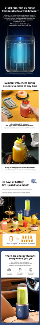 1PCS Juice Extractor Juice Cup Portable Rechargeable Small Juice Cup Home and Outdoor Multifunctional Juice Mixing 2Cups