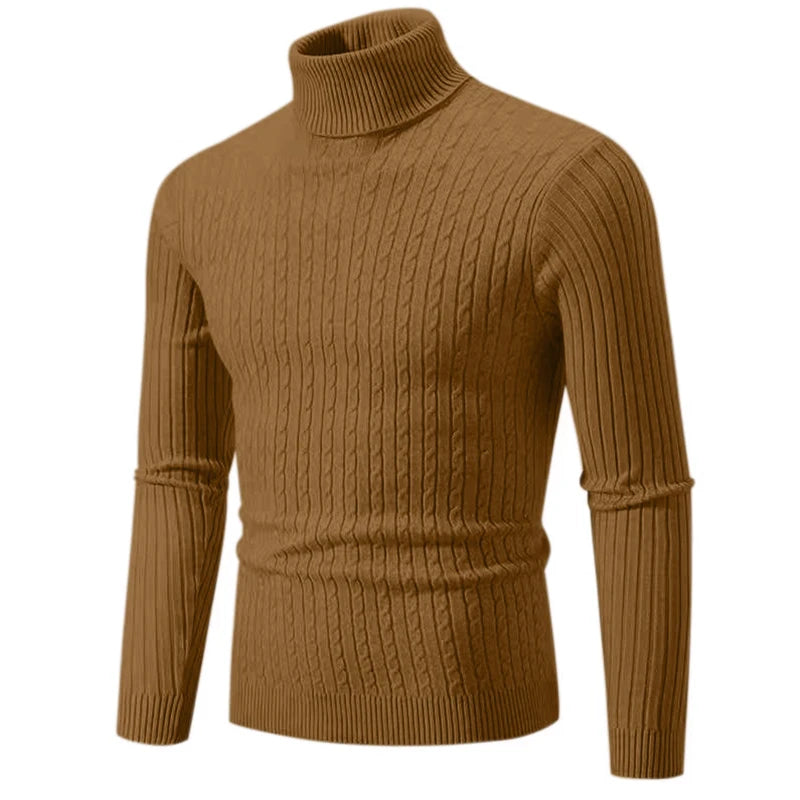2025 New Men's High Neck Sweater Solid Color Pullover Knitted Warm Casual Turtleneck Sweatwear Woolen Mens Winter Outdoor Tops
