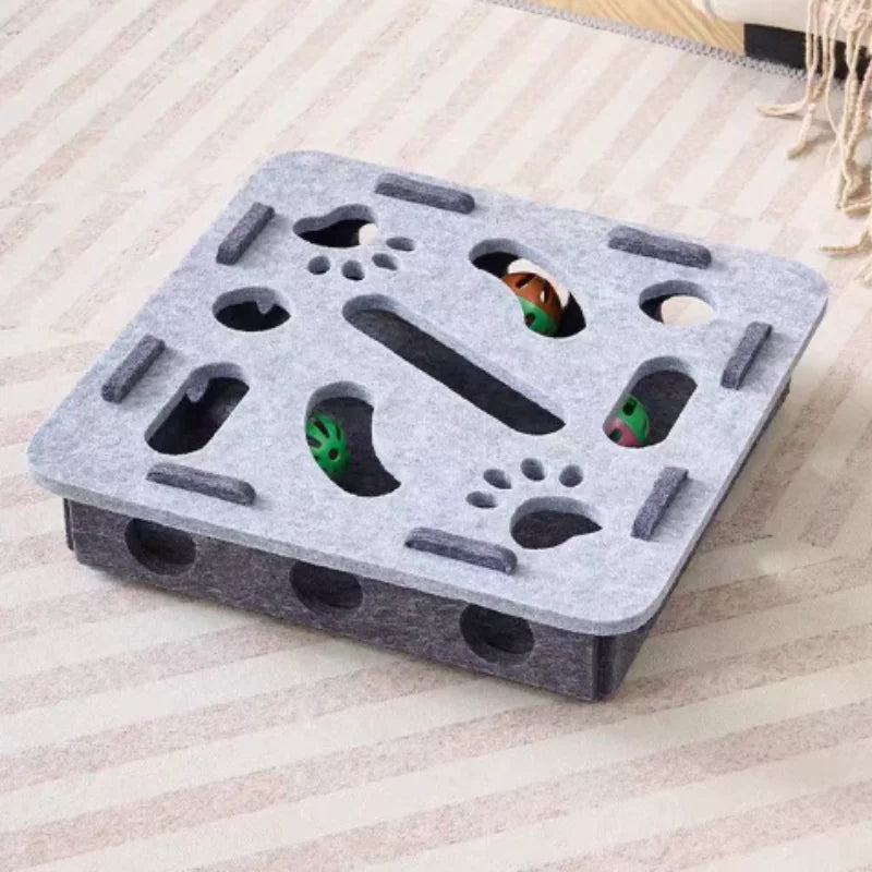 Interactive Cat Toy Maze Game Teasing Kitten Pet Puzzle with Bell Balls Funny Dig Hole Box Felt Tunnel Self-Entertaining Tool