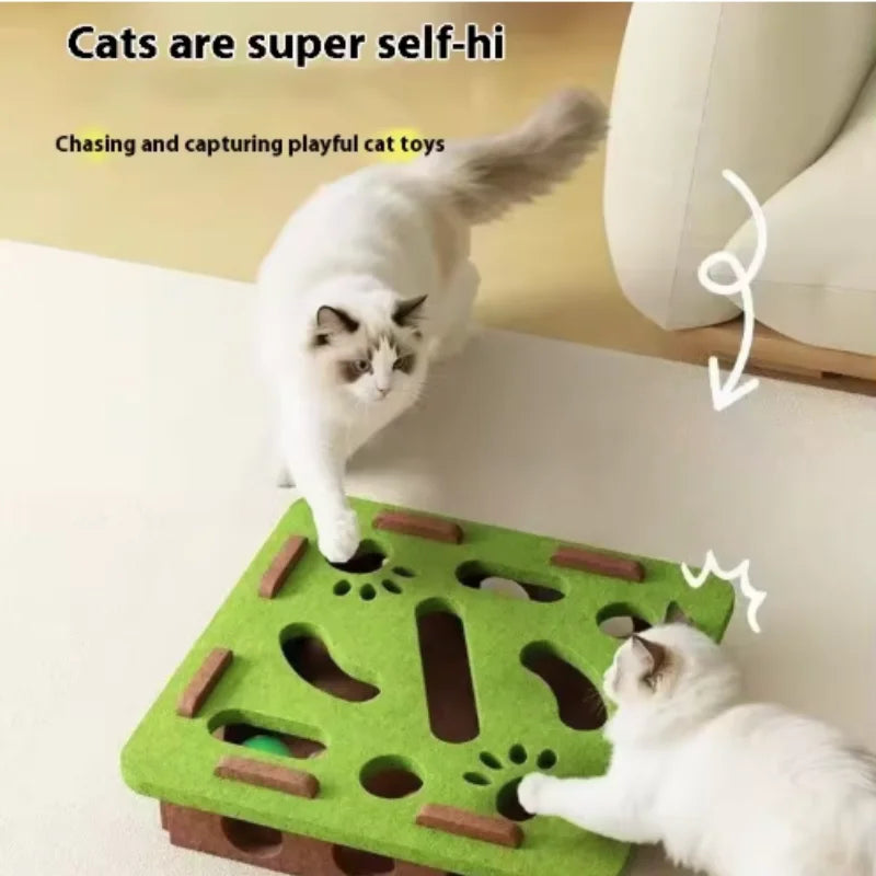 Interactive Cat Toy Maze Game Teasing Kitten Pet Puzzle with Bell Balls Funny Dig Hole Box Felt Tunnel Self-Entertaining Tool