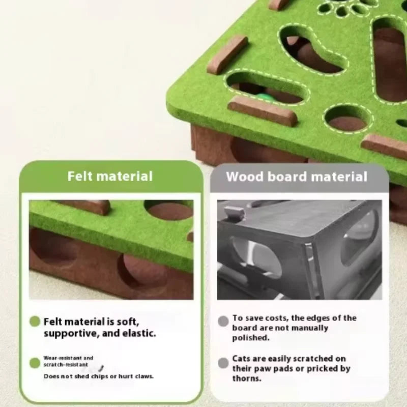 Interactive Cat Toy Maze Game Teasing Kitten Pet Puzzle with Bell Balls Funny Dig Hole Box Felt Tunnel Self-Entertaining Tool