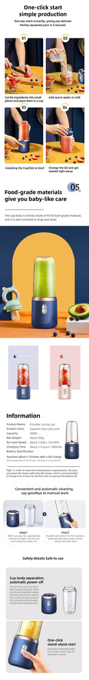 1PCS Juice Extractor Juice Cup Portable Rechargeable Small Juice Cup Home and Outdoor Multifunctional Juice Mixing 2Cups