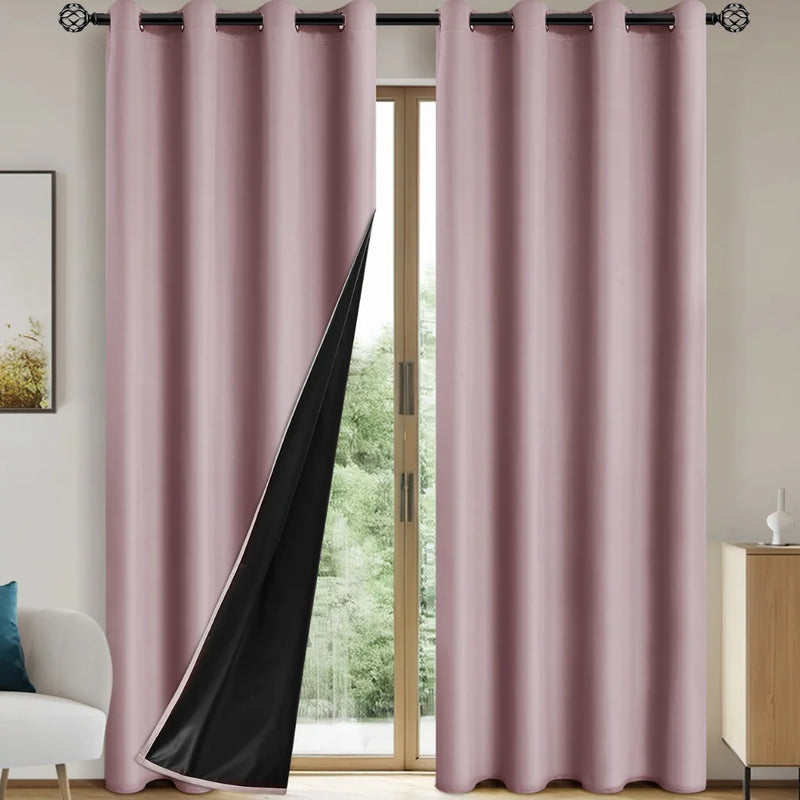 2pcs Modern 100% Blackout Curtain with Coated Lining, Curains for Bedroom, Living Room, Dining Room, Bathroom, Home Decor